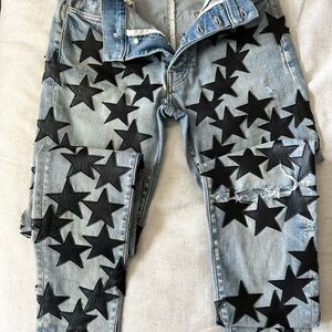 AMIRI Slim Black and Blue Star Pattern Jeans